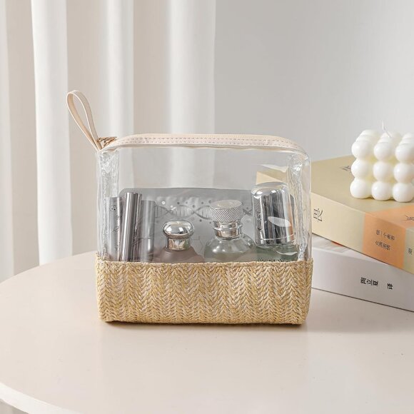 Boho Large Clear PVC Waterproof Makeup Bag with handle, Transparent Zipper Cosme - Picture 2 of 6